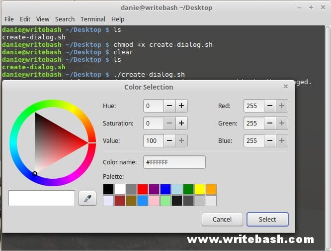 Zenity create color selection dialog