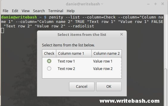 Zenity create a list dialog Zenity create a list dialog