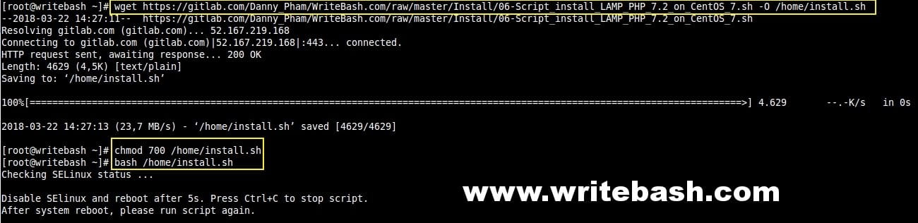 Script to install LAMP (PHP 7) on CentOS 7