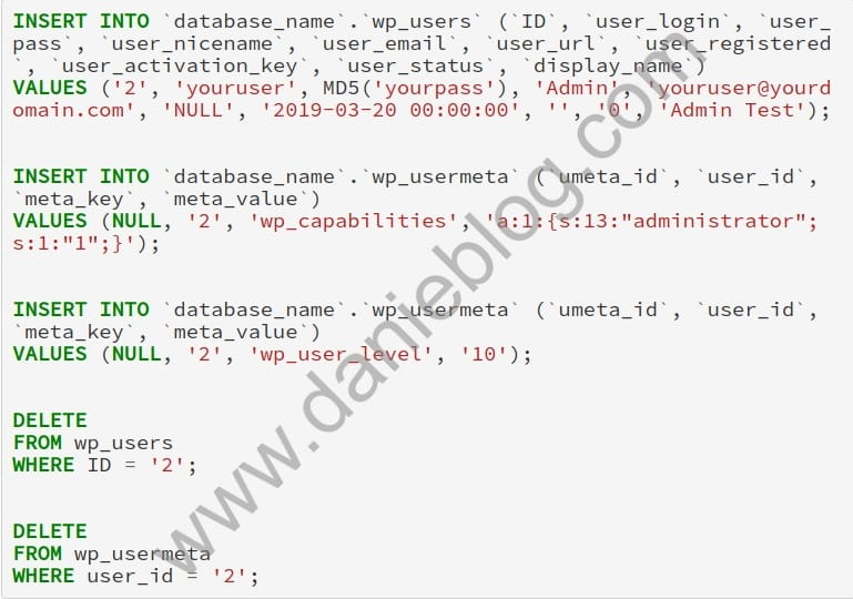 MySQL command to create an admin user in Wordpress mysql command to create an admin user in wordpress