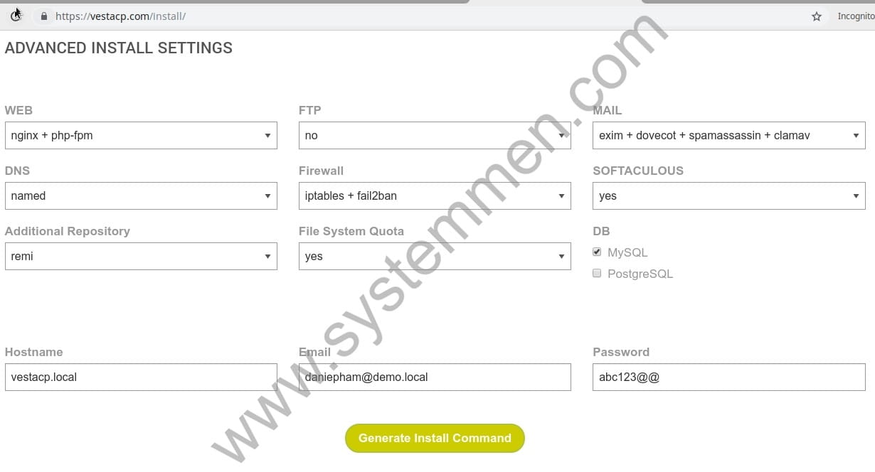 How to install VestaCP in CentOS 7 select the components you want vestacp to install