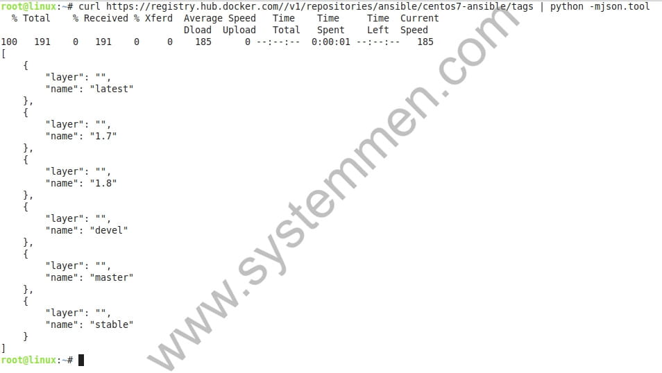 command to list all tag of an image