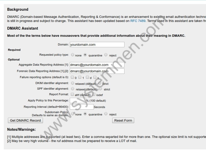 Configure DMARC for Zimbra mail server 8.8.12 use DMARC Record Assistant to create record