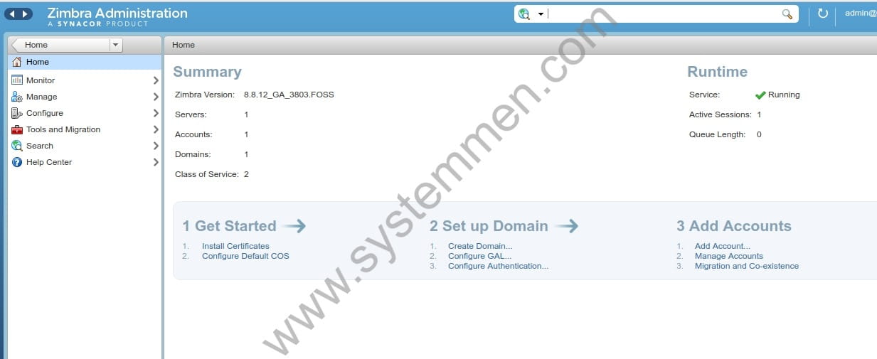 Install Zimbra mail server in CentOS 7 login admin accout to new Zimbra mail server in CentOS 7