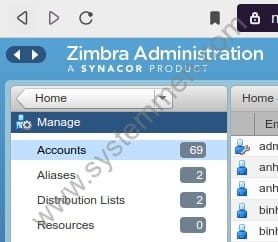 How to export a list of accounts by domain in Zimbra move to menu Manage - Accounts in Zimbra admin
