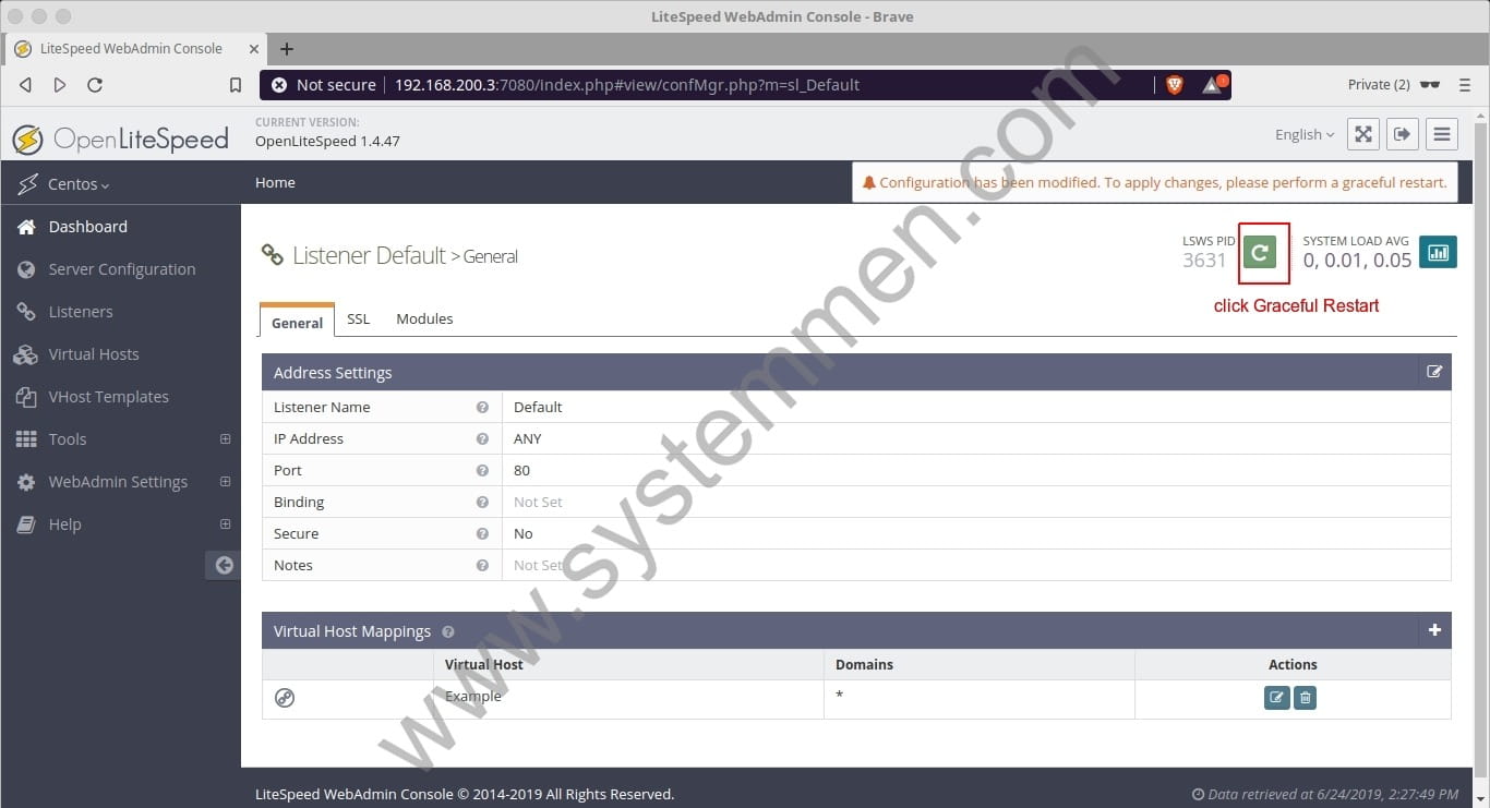 OpenLiteSpeed change default port 8088 to 80